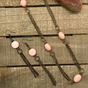 Pink Earrings Necklace Handmade Repurposed Vintage